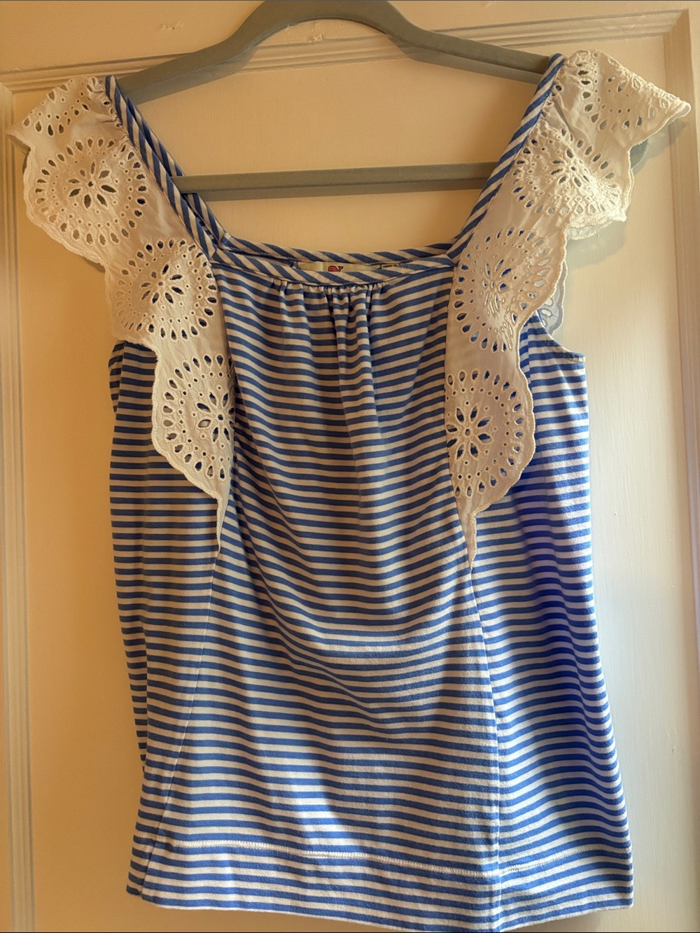 Vineyard Vines Blue & White Striped Eyelet Shoulder Tank